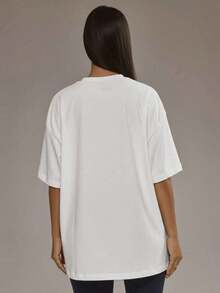 Camiseta de felpa suave y oversize para actividades deportivas como pádel, gimnasio, yoga, pilates y uso casual diario - Blanco - Ver 4