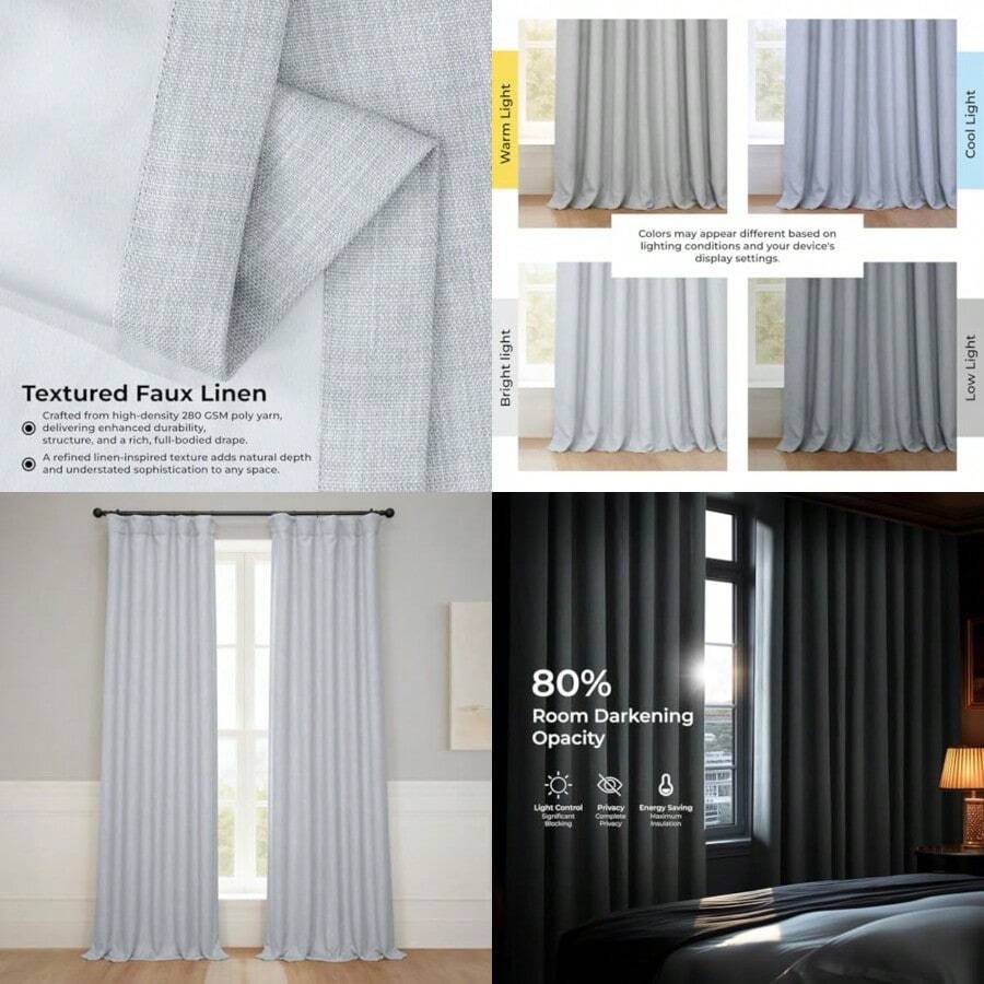 HPD Half Price Drapes Cortinas de Lino sintético con Textura para oscurecer la habitación para recámara, 96 Pulgadas de Largo 1 Panel , Cortinas de 50 Pulgadas de Ancho x 96 de Largo para decoración - Gris jaspeado - Ver 1