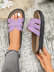 New Fashion Buckle Open Toe Platform Slippers, Comfortable Versatile Dirt-Resistant Beach Sandals Suitable For Daily Wear - Purple - View 6