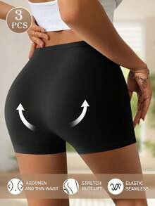 3pcs/Set Plus Size Women Lace Print Comfortable Breathable Curve-Hugging Shorts, Ideal Gift - Multicolor - View 4