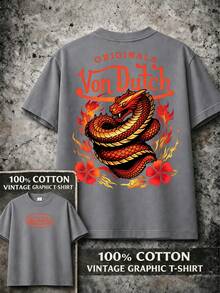 Graphic T-Shirt Vons Dutch Dragon Print Design Everyday Casual Streetwear Machine Washable Regular Fit All Season Top Weekend Outfit Playful Fashion Durable Shirt Short Sleeve Shirt - 灰色 - 查看 1