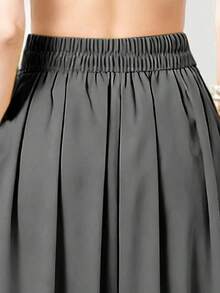 Falda larga casual de unicolor con bolsillos laterales, primavera negro - Gris Oscuro - Ver 5