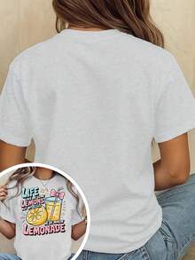 Fun Women's T-Shirt With A Christian Faith Theme - "Life Gave Me Lemons, But Jesus Made Lemonade" Design With Lemon And Lemonade Print, Casual Short-Sleeved Top With Breathable Crew Neck, Inspiring Light Yellow Christian Garment, Summer Outfit For Women. - White - View 3
