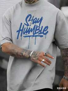 Men's Short-Sleeved, Round-Neck T-Shirt For Everyday, Casual, And Comfortable Wear. Made Of Pure Cotton With A Simple Print, Versatile And Loose-Fitting, This Fashionable Urban Clothing For Men Is Available In Plus Sizes And Is Breathable For Summer. - 灰色 - 查看 5