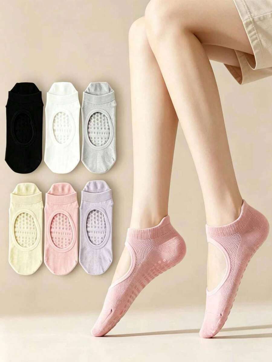 3/6 Paar Damen atmungsaktive Mesh Yoga Grip Socken Pilates Knöchelsocken Sport Bootssocken, Herbst. Pilates Socken - Verschiedenfarbig - Übersicht 1