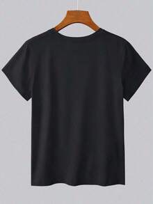 1 Piece Of Women's Leopard Print T-Shirt For Teachers - Comfortable Crew Neck, Short Sleeves, With A Teaching-Themed Design And School Team Logo. A Casual T-Shirt Designed Specifically For Educators, Suitable As A Teacher's Day Gift Or For Wearing To Events (Black Background With Brown Lettering). Suitable For Spring, Summer, And Autumn. Geometric Pattern Design, Relaxed Fit, Stylish, Versatile, And Practical. 180g 100% Cotton - 黑色 - 查看 2