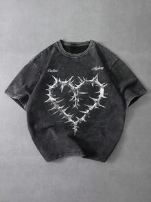 Camiseta de Hombre Estilo Urbano INS, Tejido Lavado con Estampado de Letras Oscuras, Ideal para Festivales de Música, Discotecas, Regalo para Novio/Esposo, Regalo de Aniversario, Camiseta Gótica, Camiseta Desgastada, Camiseta con Lavado Ácido, Camiseta Gráfica, Camiseta Gráfica con Lavado Ácido - Negro - Ver 7