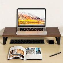 1pc Brown Wooden Monitor Riser Stand, Desktop Computer Display Holder, Office Supplies Organizer - Brown - View 6