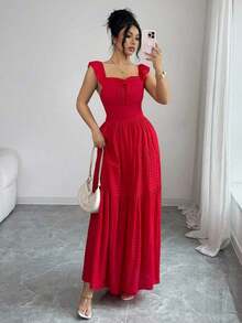Women's Casual Summer Dress With Polka Dot Print, Bohemian Style, Loose Fit, Mid-Length, For Beach Vacation - 紅色 - 查看 3