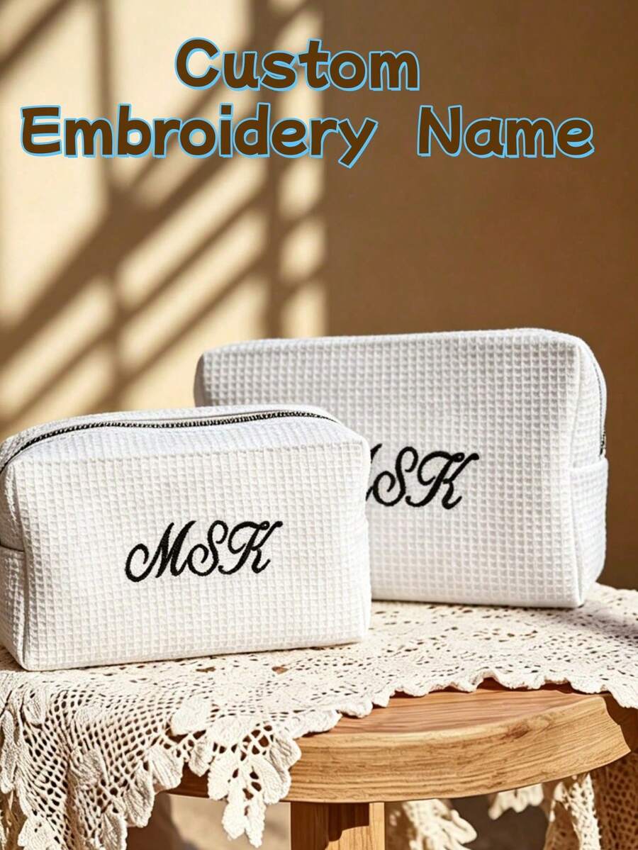 1pc Personalized Portable Toiletry Bag, Pure White Cosmetic Bag, Fashion Minimalist Toiletry Bag, Suitable For Wedding Favors, Suitable For Travel, Can Be Customized As A Meaningful Gift, Suitable For Valentine's Day, Mother's Day, Teacher's Day, Christmas, Thanksgiving, Perfect Gift For Friends, Girlfriends, Mothers