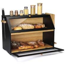 Double-Layer Bamboo And Wood Bread Storage For Kitchens Household Countertop  Double-Door Layered Design Features A Transparent Flip-Top Top Capacity To Store Multiple Types Of Bread Baked Goods Simultaneousl The Top Shelf Can Also Hold Spice Jars - View 4