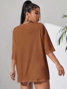 Solid Color T-Shirt - Brown - View 2