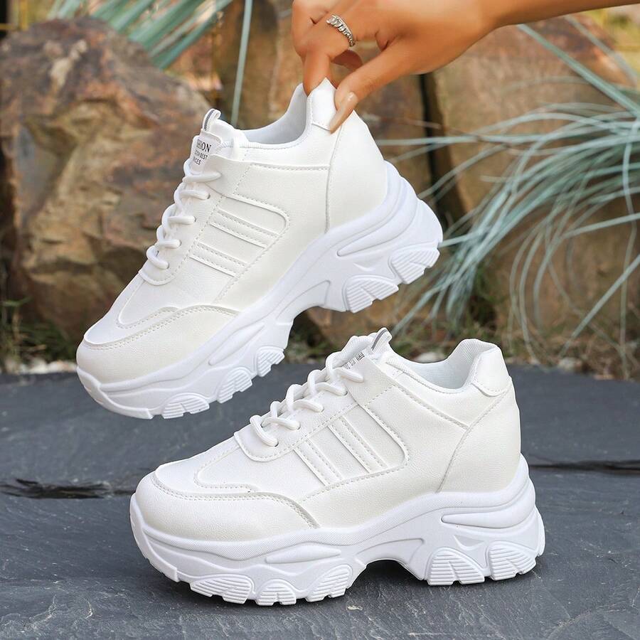 Giày thể thao đế cao đính sequin vàng mới cho nữ mùa Thu/Đông, đế dày, kiểu dáng casual, đa năng. - trắng - Xem 1