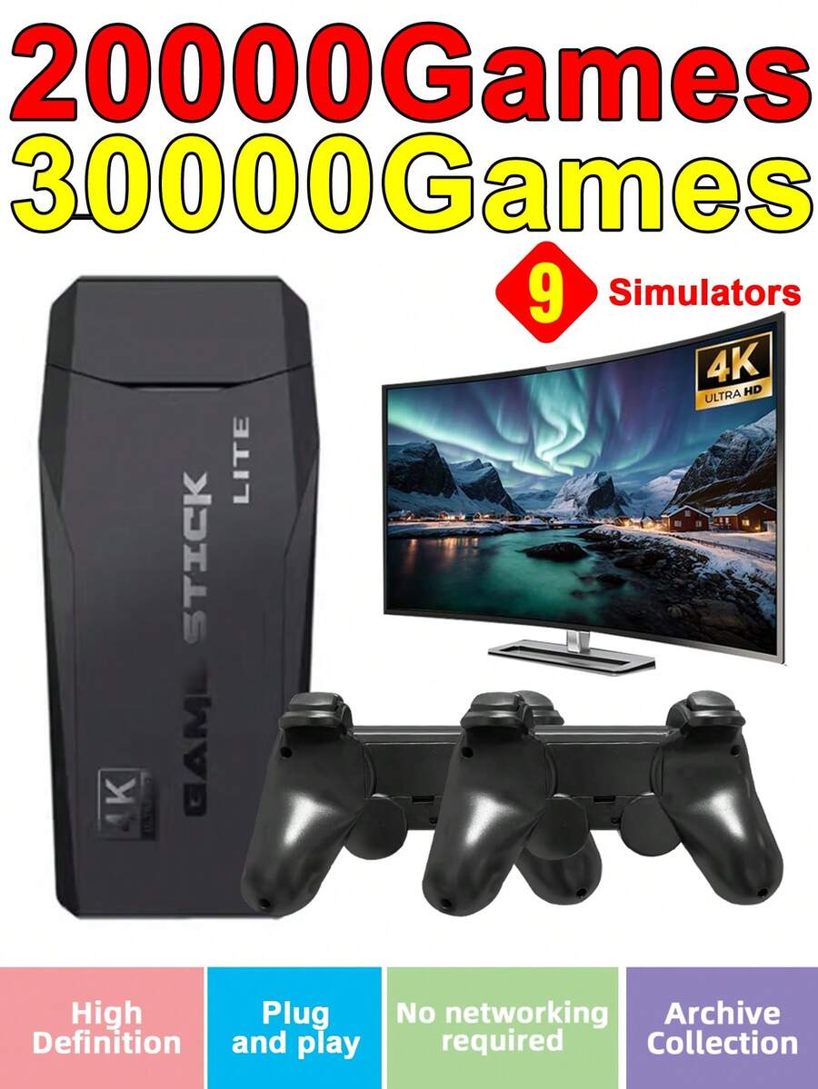 一套复古游戏机，内置超过30000款经典游戏，支持NES/GBA/PS1等9款模拟器，可连接4K电视/投影仪，包含2个无线手柄、摇杆、互动卡片，是送给丈夫/男友的理想礼物。