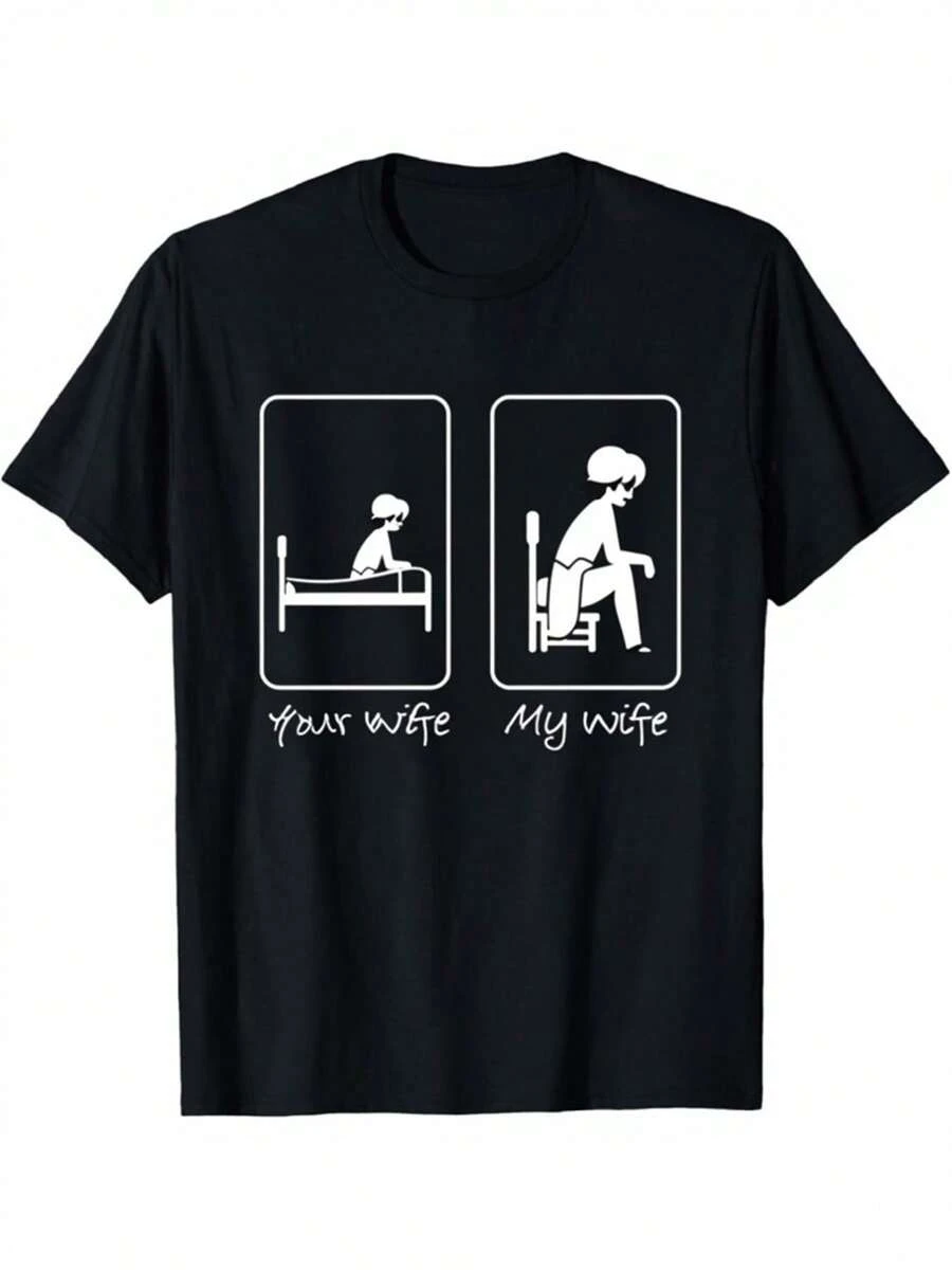 Men's 1K Daily Sports T-Shirt With Classic Letter Print, Halloween/Day Of The Dead Theme, Casual Crew Neck, Comfortable And Skin-Friendly, Suitable For All Seasons, Short Sleeve, Printed - 黑色 - 查看 1