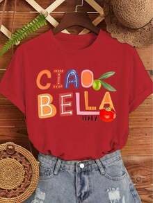 Conjunto Familiar Casual con Estampado de Letras Coloridas, Cómodo, Suave y Transpirable, Nueva Moda Retro para Mujer, Ideal para el Uso Diario en Otoño e Invierno, Versátil para Primavera y Verano. - Rojo - Ver 1