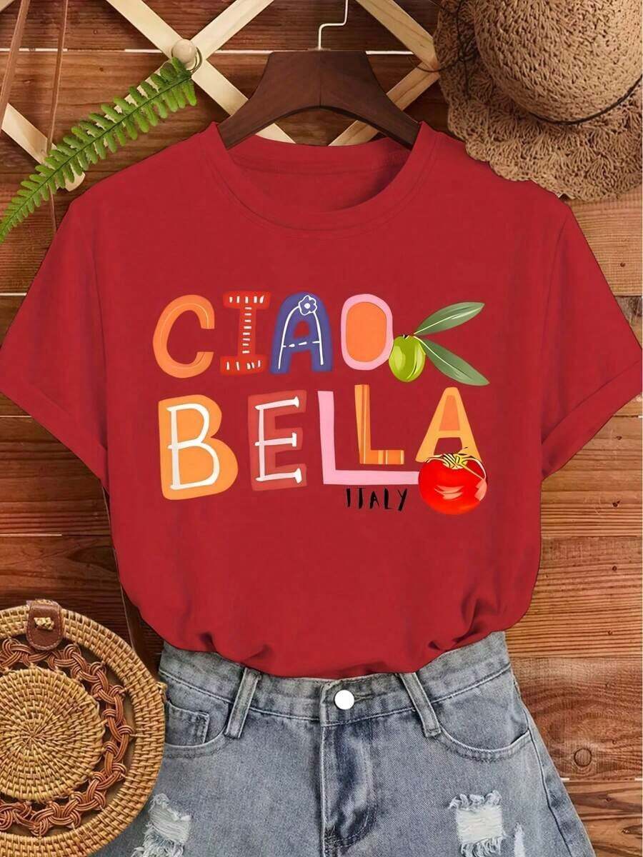 Conjunto Familiar Casual con Estampado de Letras Coloridas, Cómodo, Suave y Transpirable, Nueva Moda Retro para Mujer, Ideal para el Uso Diario en Otoño e Invierno, Versátil para Primavera y Verano. - Rojo - Ver 1
