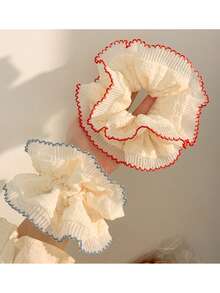 2pcs French Lace Hollow Flower Hair Scrunchies, Elastic Daily Hair Accessories For Women - Multicolor - View 5