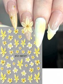 2件組夏季壓紋美甲貼紙 黃色五瓣花瓣設計滑動式貼花 美甲用品與裝飾 - 彩色 - 查看 3
