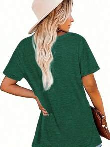 Camiseta con Estampado de Palmera al Atardecer Tropical |   Camiseta con Estampado de Vacaciones en la Playa y Verano |   Mezcla de algodón suave y transpirable, lavable a máquina (unisex, ligero y fresco, sencillo, para adolescentes) - Verde - Ver 5