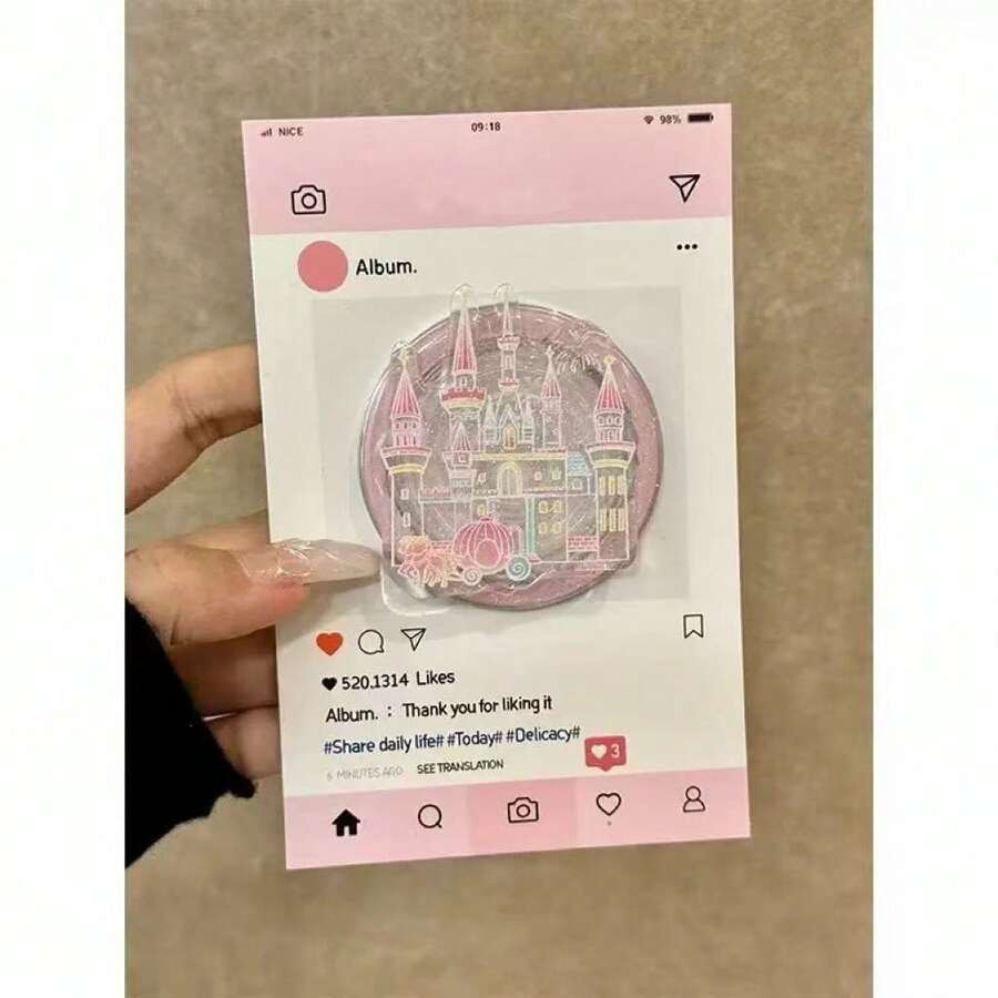 Pink Cartoon Element Castle Magnetic Phone Holder, Telescopic Stand, Desktop Foldable Support Bracket, Suitable As Holiday Gift, For Students, Friends, And Girlfriends Mother's Day Birthday Gift - Pink Castle - View 1