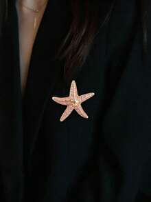 1pc Fashionable Minimalist Pink Starfish Brooch, Versatile For Women To Wear Anywhere, Suitable As Gift For Lover - E - View 2