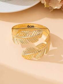 1pc Fashionable & Elegant Textured Gold-Tone Leaf Design Summer Beach Bracelet For Women - Yellow Gold - View 7
