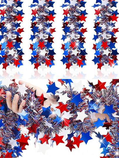 3pcs 4th Of July Patriotic Metal Sequin Garland, Red White Blue Star Wreath, Independence Day Metal Sequin Garland Length 200cm/78.74in Width 11cm/4.33in Patriotic Wreath Decor, Suitable For Independence Day, Entryway Decor, Wall Hanging, Party Supplies, Memorial Day, Veterans Day Party Decoration