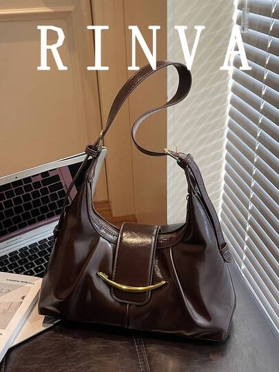 1 pieza Bolso de hombro de moda para mujer RINVA, bolso de sobaco de gran capacidad con textura de alta gama y estilo retro, bolso de mano de cuero con acabado de cera de aceite, nuevo bolso de mano adecuado para regalar a amigos, compras, viajes de negocios, citas y uso comercial