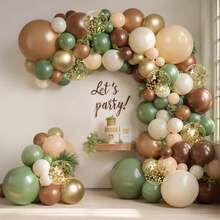 117 pièces Kit d'arche de ballons gris verdâtre et marron, guirlande de ballons multicolores marron foncé, beige, vert olive, or, convenant pour la décoration de fête de jungle safari, forêt, anniversaire de garçon/fille, mariage, baby shower - Multicolore - Voir 1