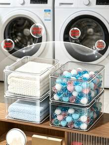 1pc/Laundry Detergent Pods Clear Container With Lid, Container Desktop Storage Organizer With Lid For Laundry Room Organization, Laundry Pods Container, PET Laundry Organization And Storage Bathroom Jar Container For Holding Detergent Powder, Pods, Bath Bombs, Scent Boosters, Laundry Room Storage, Cute Storage Jars Holder,For Back To School - A - View 4
