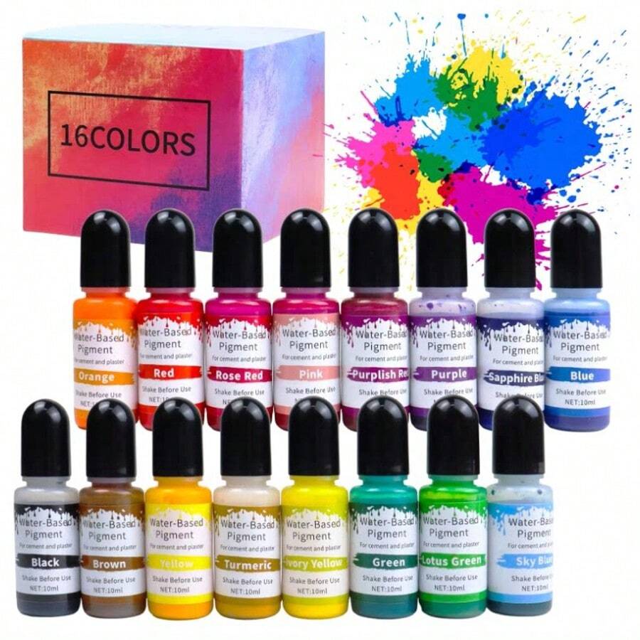 16 Colors Water-Based Pigment Set, High Concentration Colorants, Suitable For Resin/Jesmonite/Plaster Crafts, DIY Handmade Art Supplies