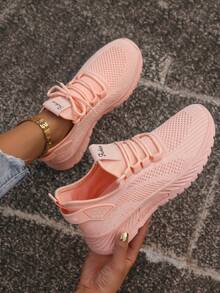 2025 New Style Women's Casual Sports Shoes Solid Color Lace-Up Slip-On Wear-Resistant Eva Insole Women's Tennis Shoes Indoor Exercise Outdoor Hiking Autumn And Winter Women's Shoes - Pink - View 3