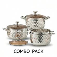 6pcs Luxury Diamond-Shaped Stainless Steel Cookware Set, For Daily Use - Multicolor - View 5