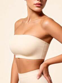 Lilivine Women's Seamless Backless Spaghetti Strap Bra, Wireless & Unpadded, Comfortable Elastic Breathable Camisole Bra, Perfect For Wearing With Strapless Dresses - Apricot - View 4