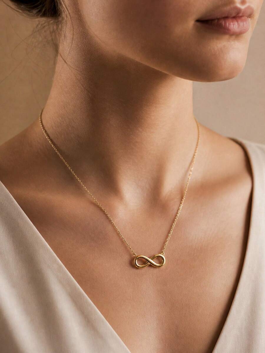 18K Gold Vacuum Plated Stainless Steel Infinity Symbol Women's Necklace, Waterproof And Fade-Resistant, Minimalist Elegant Eternal Love Friendship Pendant, Birthday Gift/Sexy/High-End/Old Money Style/Elegant/Summer Beach/Party - Infinity Symbol - View 1