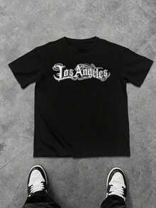 Manfinity Men's Plus Size Casual Loose Fit Black T-Shirt With White Portrait And Letter Print, Unique Artistic Tee Combining A Sculptural Pattern And English Slogan, Making Your Plus Size Look Personalized. 100% Cotton - 黑色 - 查看 4