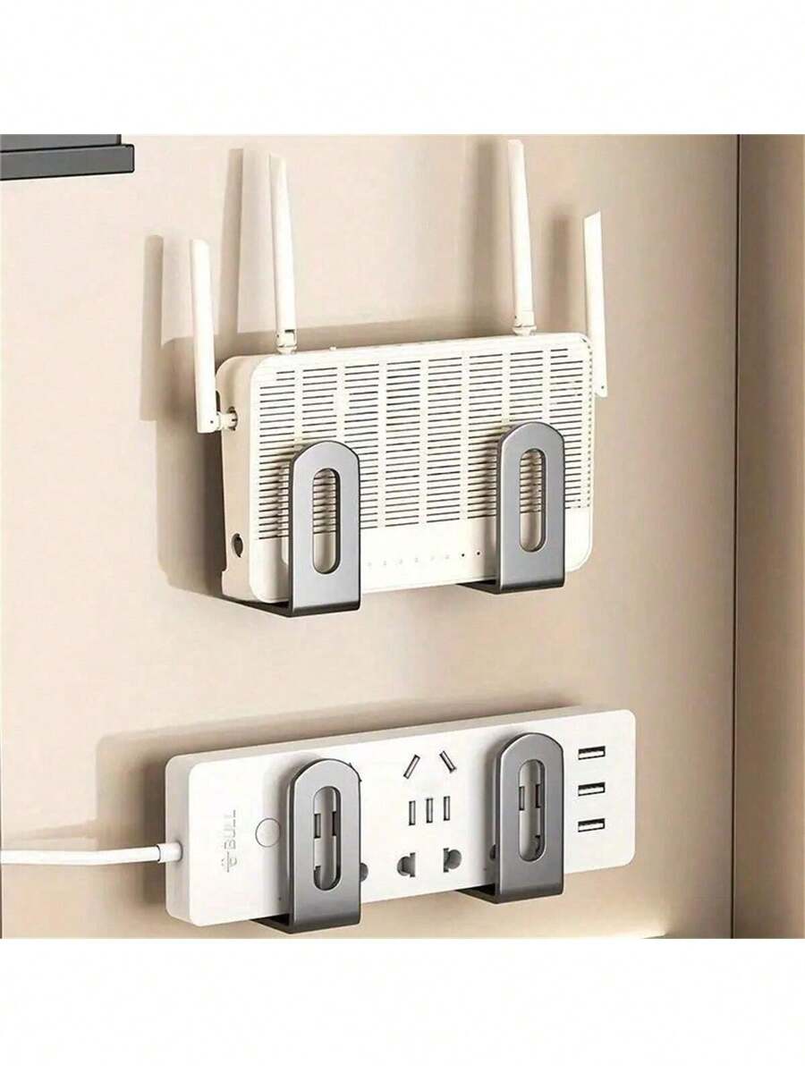 Giá treo tường không cần khoan, thích hợp để đựng router, modem WiFi, set-top box, quản lý dây cáp, kệ đá quý nhân tạo, giá đựng đa chức năng tiết kiệm không gian có keo dán. - Nhiều màu - Xem 1