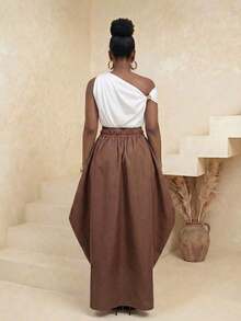 Falda oversize de nuevo diseño, con estilo casual de moda y animado, apropiada para viajes, uso diario, vuelta al colegio, fiestas y reuniones. Ideal para primavera, Día de San Valentín y Año Nuevo. - Marrón - Ver 2