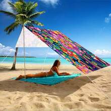 1pc Bohemian Style Floral Pattern Outdoor Sun Shade, Made Of Lightweight Polyester Water-Resistant Fabric, Breathable But Not Waterproof, Suitable For Outdoor Picnic, Beach, Garden, Patio And Beach Canopy, UV Protection (Excluding Frames And Ropes) - Multicolor - View 7