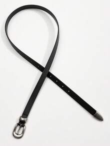1pc INS Art Style Silver Buckle Retro Fashion Personalized Waist Belt, Due To Shooting Angle, There May Be Color Difference - Black - View 8