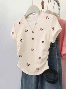3 piezas Tops deportivos casuales de verano para mujer, nuevos diseños, a rayas y con estampado floral, adecuados para volver a la escuela, Día del Maestro - Multicolor 6 - Ver 4