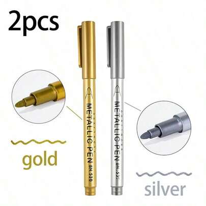 4pcs(2pcs Gold+2pcs Silver) Craft Sign-In Pen, Paint Pen, DIY Hand-Painted Graffiti Pen, Signature Pen, Marker Pen, Suitable For Glass Bottle, Wine Glass, Wedding Signing, Wood, Metal And Various Materials