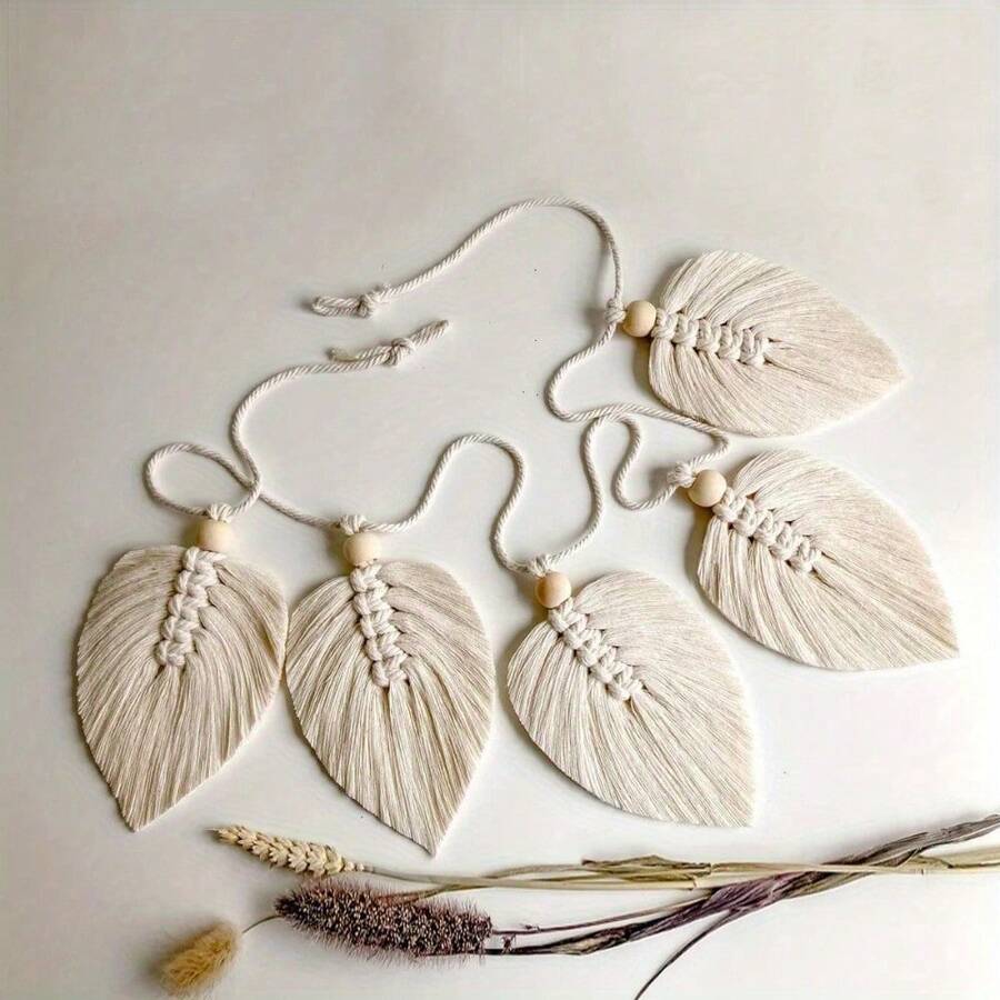 1pc Handwoven Leaf Wall Tapestry, Boho Decor Macrame Hanging Wreath ...