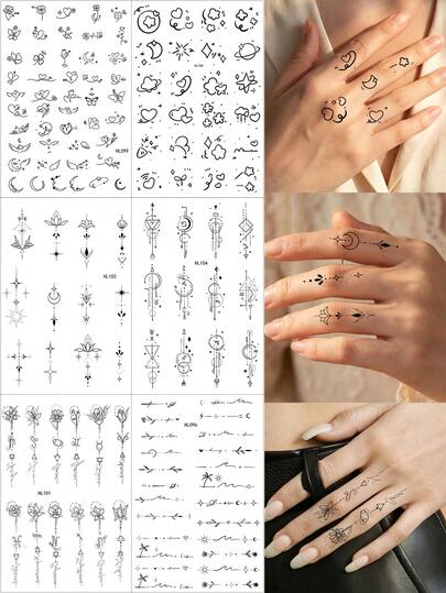 1pc Small Pattern Hand Tattoo, Waterproof Flower, Moon, Stars Temporary Tattoo Stickers For Finger, Face, Neck Body Decor, Fake Tattoo For Women Men