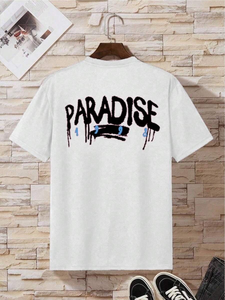 Men's Short-Sleeved T-Shirt With Round Neck And Letter Print - 白色 - 查看 1