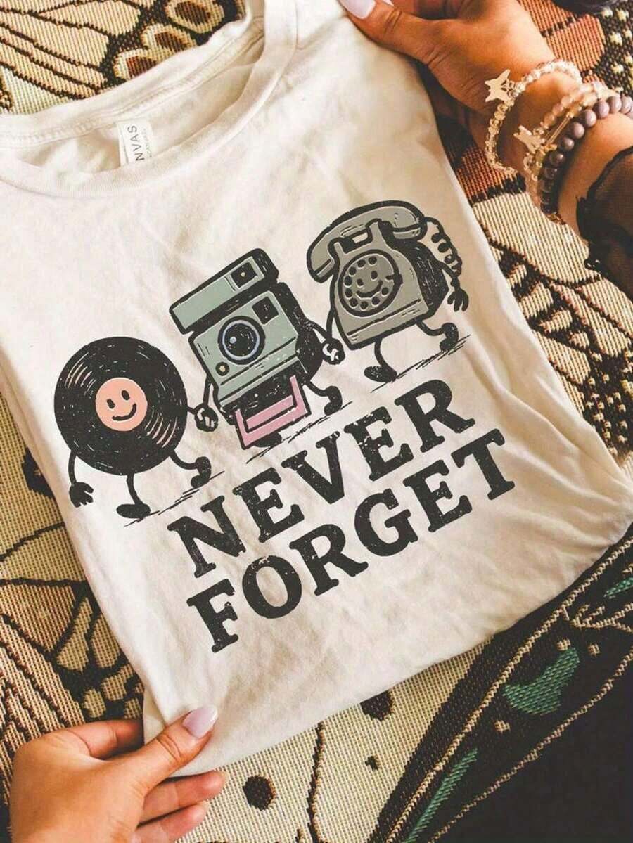 1 pieza, Camiseta retro de los 90 para mujer - Camiseta vintage de la cultura pop de los 90 con gráficos de Caste, Floppy Disk y Up, Camiseta blanca nostálgica de películas y TV de los 90, Lavable a máquina, Estilo casual, Cuello redondo, Corte regular, Envío local, 180g Algodón 100% - Blanco - Ver 1