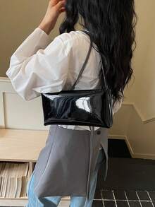 简约优雅韩版新款时尚百搭通勤手提包，轻便奢华女士单肩包 - 黑色 - 查看 4