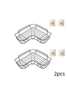 1/2pcs No-Drill Bathroom Corner Shelf, Rust-Proof Wall-Mounted Shower Storage Rack, Space-Saving Organizer For Bathroom / Vanity - Black - View 10