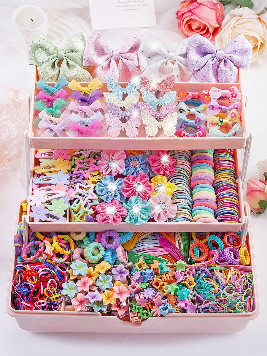 879件马卡龙色清新活泼女孩发饰套装,包含水钻纹理蝴蝶结发夹、闪亮蝴蝶结发夹、印花蝴蝶结发圈、花朵星星刘海夹、水钻花朵发夹、迷你爪夹、高弹力不伤发发圈,适合各种发型,日常及户外均可使用。 - 彩色 - 查看 1